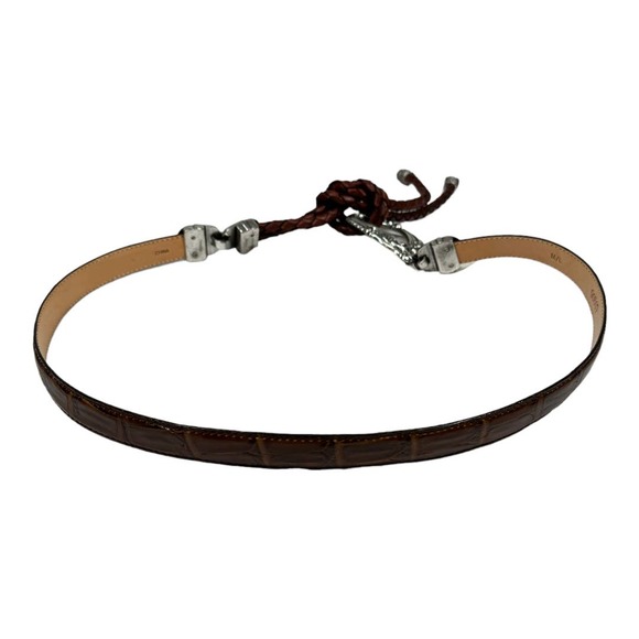 Vintage 90s Western Brown Leather Braided Double Tie Belt M/L Silver Croc New